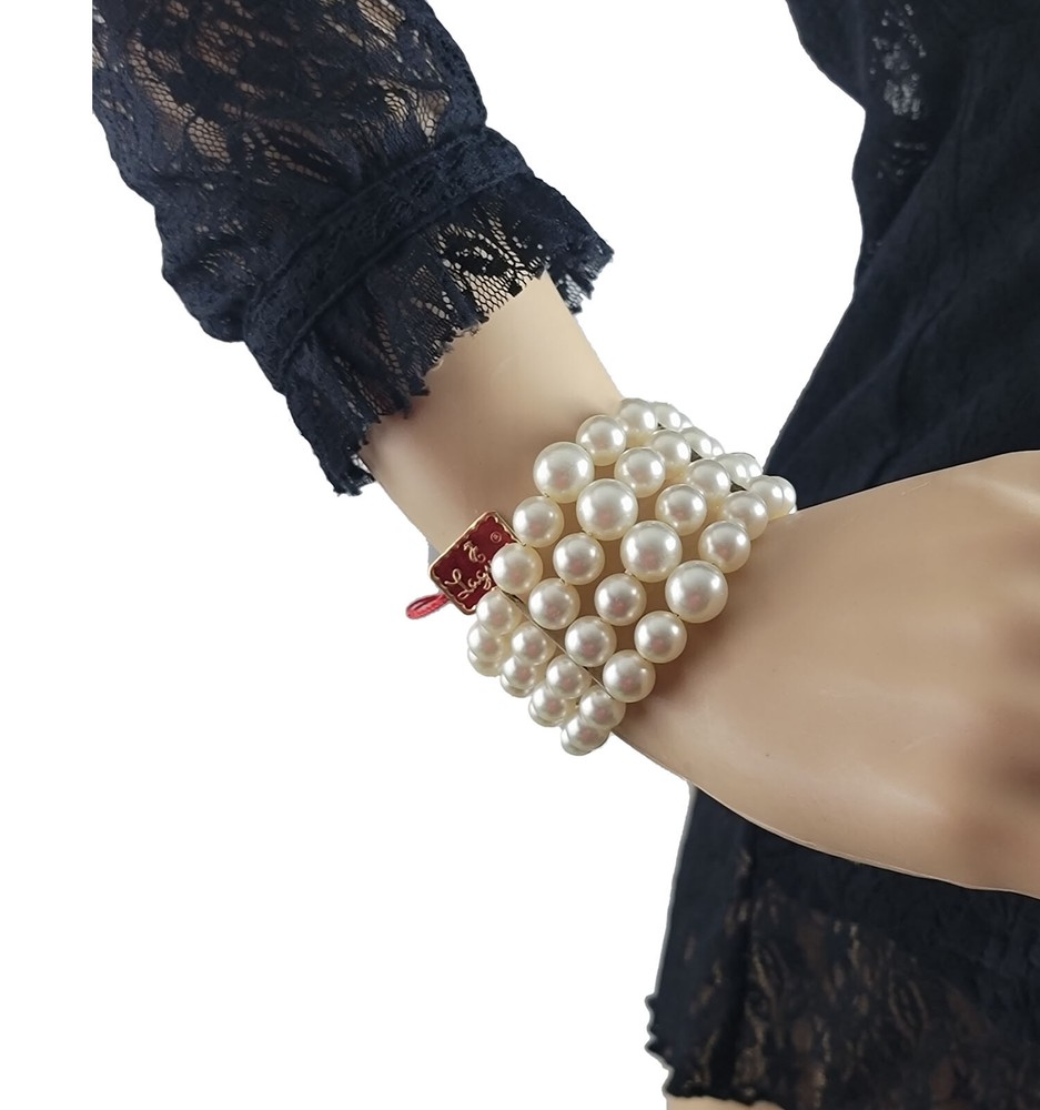 Vintage Laguna Faux Pearl 4 Strand Graduated Bead Coil Cuff Bracelet 6 1/2″