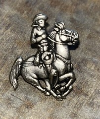 Vintage Brooch Pin Silver Tone Horse Rider Cowboy Brooch 1.25”