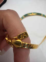 Vintage Lady Remington Green Faux Malachite Enamel Necklace Gold Tone Herringbon