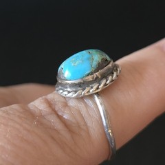 Vintage Old Pawn Sterling Silver Turquoise Nugget Ring Size 7.75