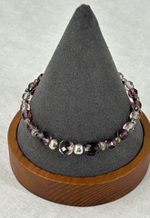 Vintage Beaded Bracelet Shades of Purple Faceted Crystal Silver Tone spacer