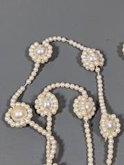 Vintage Faux Pearl Round Bead Tassel Necklace White Cream 28 in