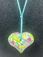Vintage Billie Beads Hand Crafted Polymer Clay Heart Love Pendant on Silk Cord