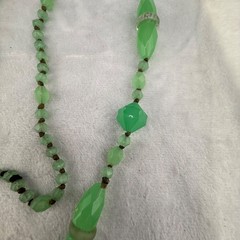 Vintage Glower Bead Glass Necklace UV Czech 36”
