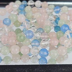Pastel Gemstone Necklace Beaded Knotted Rose Quartz Jade Blue Glass 30in Vintage