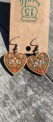 Beautiful vintage style heart earrings with flowers and birds. simple boho heart