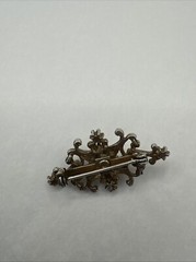 Faux Fire Opal Brooch Rustic Gold Tone Pin Rhinestone Vintage 1.5”