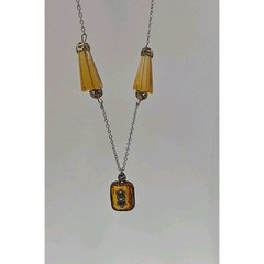 Vintage Art Deco Topaz Glass Bead Chain Czech Style Drop Markasite Necklace READ