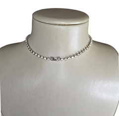 Vintage Silver Tone Rhinestone Choker Necklace 14″ L