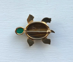 Vintage Tiger’s Eye Scarab Turtle Pin Brooch with Green Stone Head