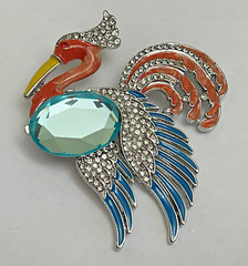 Parrot Bird Crystal Rhinestone Brooch Peacock Pin Enamel Vintage Jelly Belly