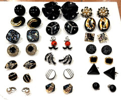 CELEBRITY BLACK GOLD SILVER RHINESTONE ENAMEL POST CLIP ON EARRINGS MCM LOT 20