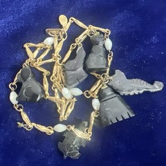 Vintage Estate HOBE Signed Gold Tone & White Beaded ANIMAL ONIX 28” Unique