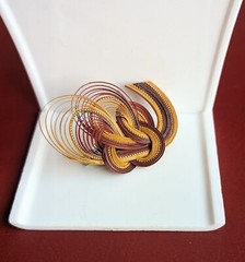 Vintage Wicker Wood Woven Abstract Knot Swirl SCARF Slide CLIP Red Brown