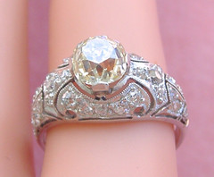 ANTIQUE ART DECO 1.52ct YELLOW EURO DIAMOND PLATINUM ENGAGEMENT RING 1930 sz 6.5