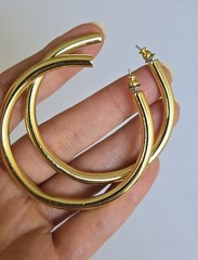 Vintage 80’s NOS Gold Tone High Quality Large Hoops Pierced Earrings Brand New