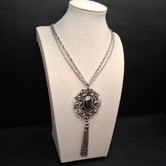 Vintage Double Chain Necklace Filigree Tassel Pendent Hamatite. 17.404