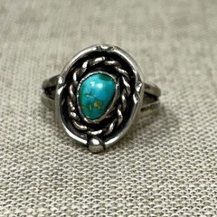 Vintage Southwest NA Style TESTED UNMARKED Sterling Silver Turquoise Ring Sz 7
