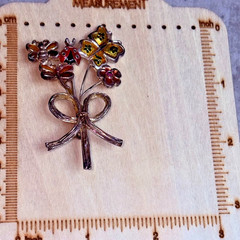 Vintage KC Signed Silver Tone Flowers Butterfly Bee Ladybug Brooch Pin