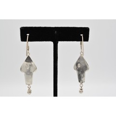 Vintage 925 Sterling Silver Dangle Drop Earrings Purple Cabochon Signed Bin4