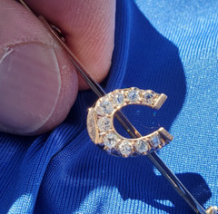 Original EARTH MINED DIAMOND Deco Horseshoe Brooch Equestrian PIN SOLID 14K GOLD