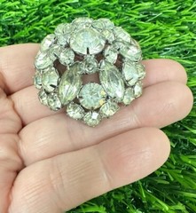 Vintage Juliana Silver Tone Domed Round & Marquise Flower Rhinestone Brooch Pin