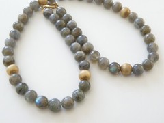 Vintage Sterling Silver 925 Gold on Natural Labradorite Bead Necklace 17.5″