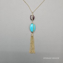 Vintage SHB Turquoise Howlite Tassel Pendant Gold Tone Chain Necklace 33″ Long
