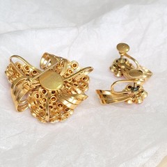 Vintage Mid-Century Pink and White Rhinestone Pendant / Brooch and Earrings Set