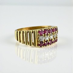 Vintage 18K Yellow Gold 0.60ctw Natural Ruby & Old European Cut CZ Ring Size 6.5
