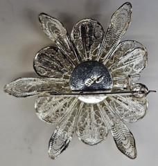 Pin Back Button Brooch Flower Silver 925
