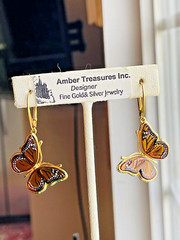 14K Gold Filled Butterfly Genuine Baltic Amber Earrings Vintage Butterscotch 925