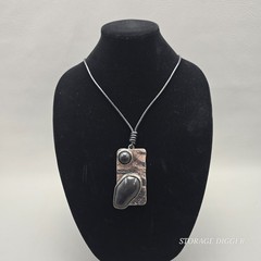 Vintage Silver Tone Metal with Black Onyx Pendant on Cord Necklace 31″ Long
