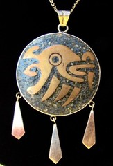 Vintage Sterling Silver Taxco Mexico Metales Casados Double Sided Pendant Aztec