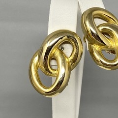 Gold Tone Clip On Earrings Double Link Dangle Drop Knotted Screw Back 1.25″