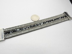Hildie & Jo Black Clear Rhinestone Silver Tone Metal Magnetic Bracelet Vintage