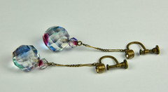 Vintage Czechoslovakia Czech Glass Dangle Screw Back Earrings Signed