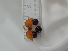 Vtg Russian Natural Baltic Amber Brooch Pin Winter Cherry Gold Plated Marked OPR