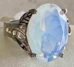 Vibrant Opalite Statement Cocktail Ring Vintage Style Oval Faceted Prong Size 6
