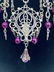 Vintage French DLH DEPOSE Necklace Bib Statement Pewter Purple 14.5″ Costume