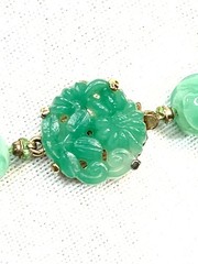 Newhouse..Molded Glass Faux Jade Necklace..25”..pretty flowered Clasp