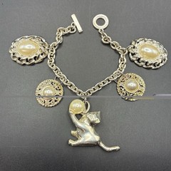Vintage Pearly & Silver Trinkets On White-Hot Summer Silver Bracelet + Kitty CAT