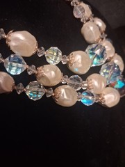 Miriam Haskell 30s AB Crystal Pearl 3 Strand Necklace