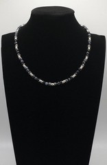 Silver Schark Handmade Sterling Silver & Snowflake Obsidian Necklace 15-18” #94