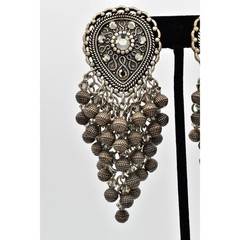 Vintage Statement Crystal Beaded Fringe Clip On Earrings Dangle Waterfall BinBB