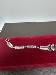 Vintage Art Deco Sterling Silver 925 Crystal Glass Bracelet Missing One Stone!!