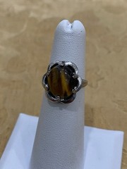 Vintage Clark & Coombs Designer Sterling Silver & Tiger Eye Stone Ring Size 4.5