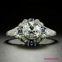 2Ct Sapphire Art Deco Lab Created Diamond Vintage Ring Antique Style Gold Over