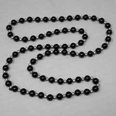 Beaded Stone Necklace Black Gemstone Endless Chakra Energy Silver Tone Spacer
