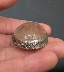 Sterling Silver Rutilated Quartz Carved Scarab Beetle Egyptian Revival Pendant